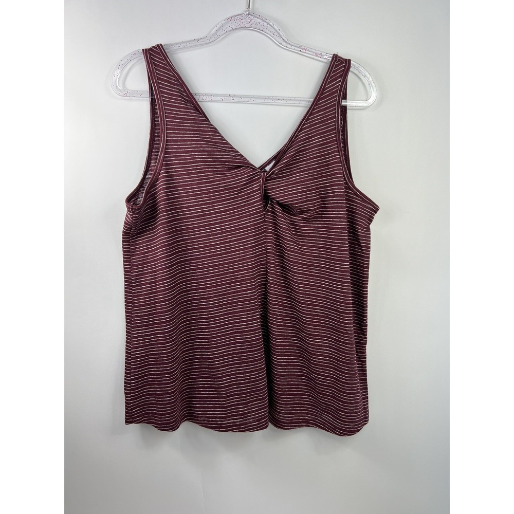 Old Navy Tank Top Women's Size Medium Burgandy/White Stripe Sleeveless V-Neck